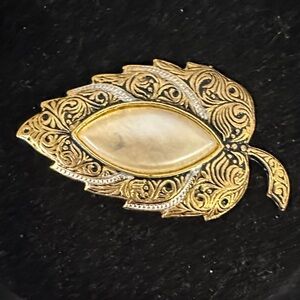 Damascene Gold and Cream Leaf Brooch